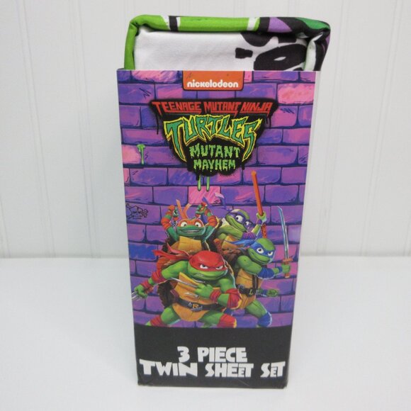 Teenage Mutant Ninja Turtles Kids Twin Sheet Set 3Pcs Nickelodeon White Green - Picture 7 of 9